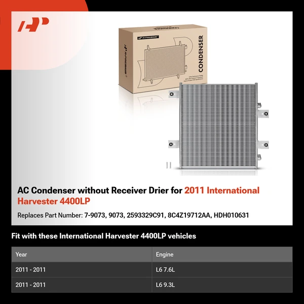 AC Condenser without Receiver Drier for 2011 International Harvester 4400LP