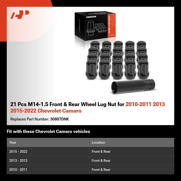 21 Pcs M14-1.5 Front & Rear Wheel Lug Nut for 2010-2011 2013 2015-2022 Chevrolet Camaro