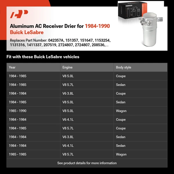 Aluminum AC Receiver Drier for 1984-1990 Buick LeSabre