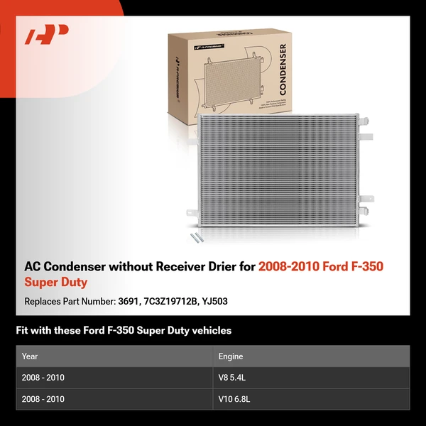 AC Condenser without Receiver Drier for 2008-2010 Ford F-350 Super Duty