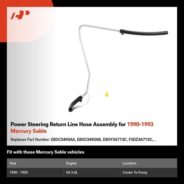 Power Steering Return Line Hose Assembly for 1990-1993 Mercury Sable