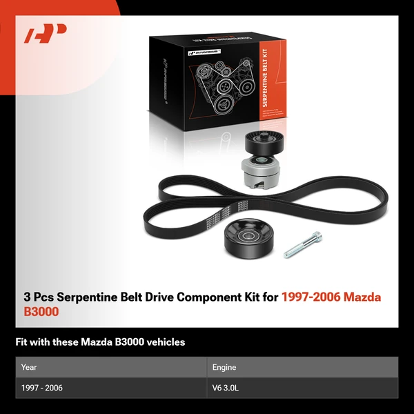 3 Pcs Serpentine Belt Drive Component Kit for 1997-2006 Mazda B3000
