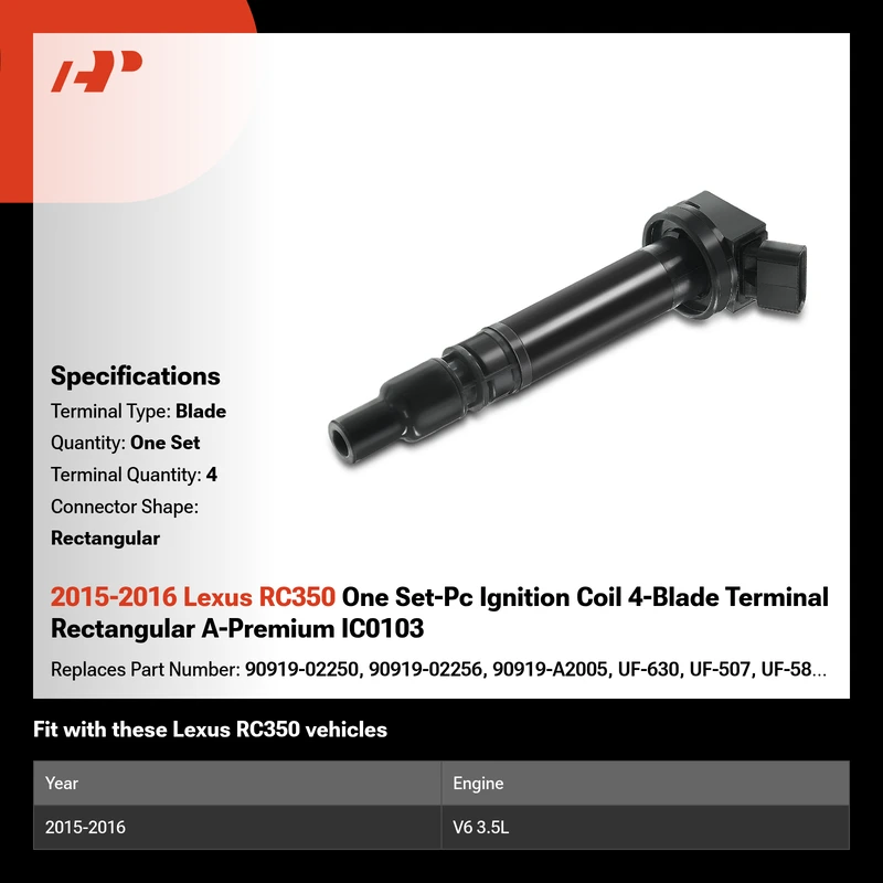 2015-2016 Lexus RC350 One Set-Pc Ignition Coil 4-Blade Terminal Rectangular A-Premium IC0103