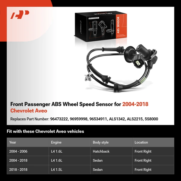 Front Passenger ABS Wheel Speed Sensor for 2004-2018 Chevrolet Aveo