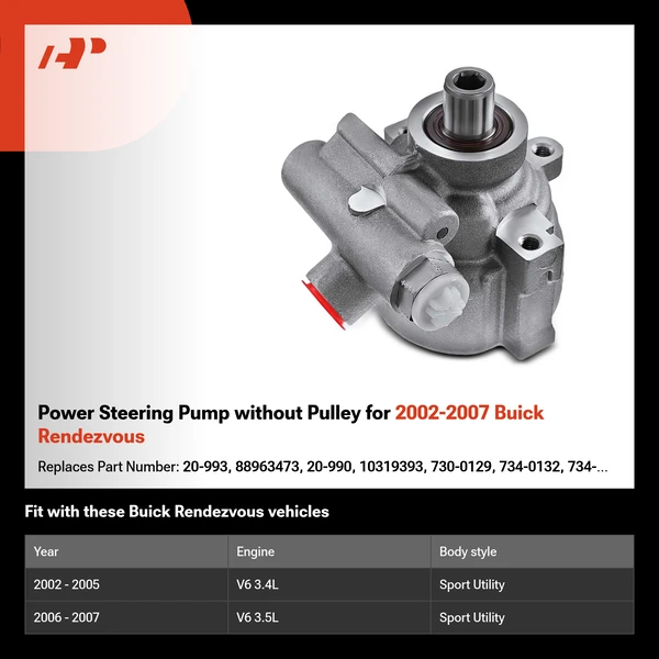 Power Steering Pump without Pulley for 2002-2007 Buick Rendezvous