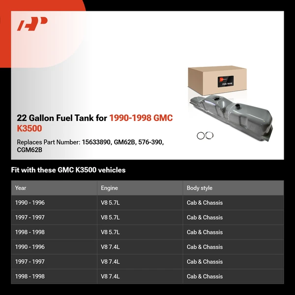 22 Gallon Fuel Tank for 1990-1998 GMC K3500