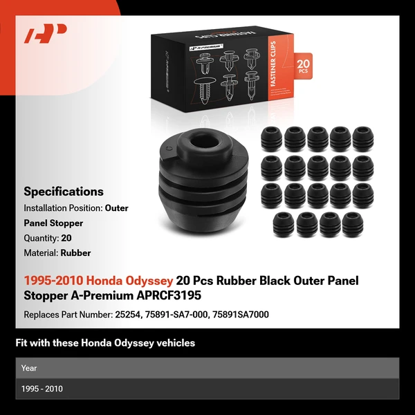 1995-2010 Honda Odyssey 20 Pcs Rubber Black Outer Panel Stopper A-Premium APRCF3195