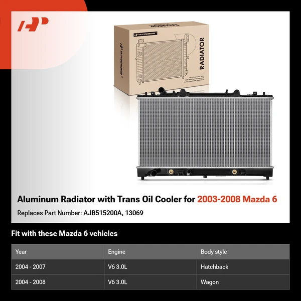 Aluminum Radiator with Trans Oil Cooler for 2003-2008 Mazda 6