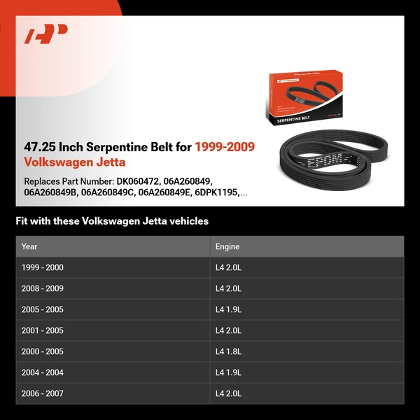 47.25 Inch Serpentine Belt for 1999-2009 Volkswagen Jetta
