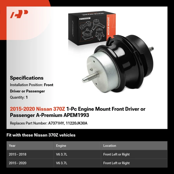 2015-2020 Nissan 370Z 1-Pc Engine Mount Front Driver or Passenger A-Premium APEM1993