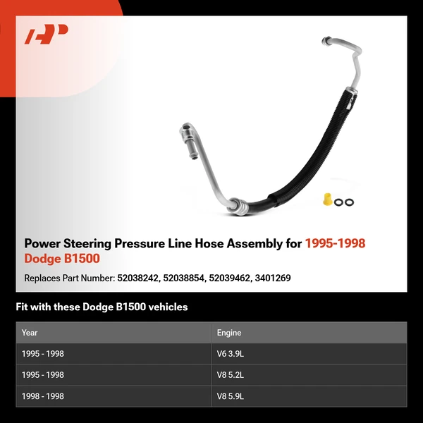 Power Steering Pressure Line Hose Assembly for 1995-1998 Dodge B1500