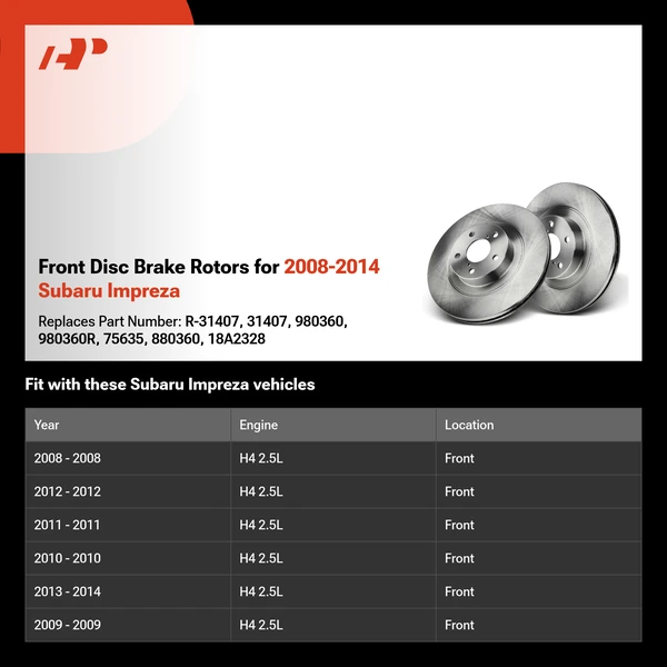 Front Disc Brake Rotors for 2008-2014 Subaru Impreza
