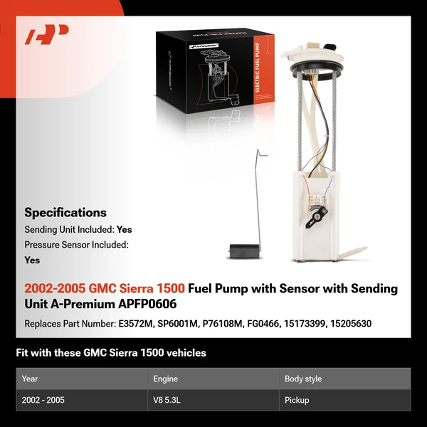 2002-2005 GMC Sierra 1500 Fuel Pump with Sensor with Sending Unit A-Premium APFP0606