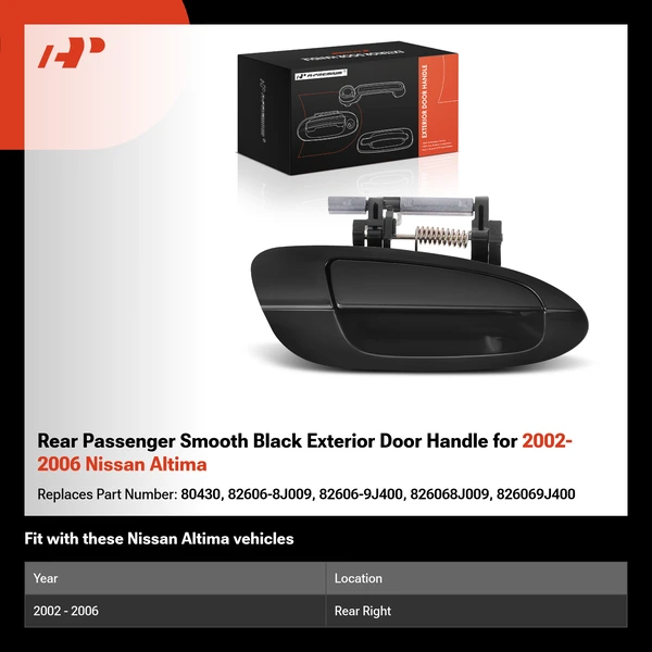 Rear Passenger Smooth Black Exterior Door Handle for 2002-2006 Nissan Altima