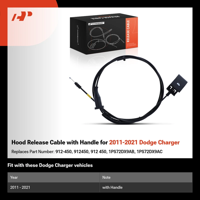 Hood Release Cable with Handle for 2011-2021 Dodge Charger