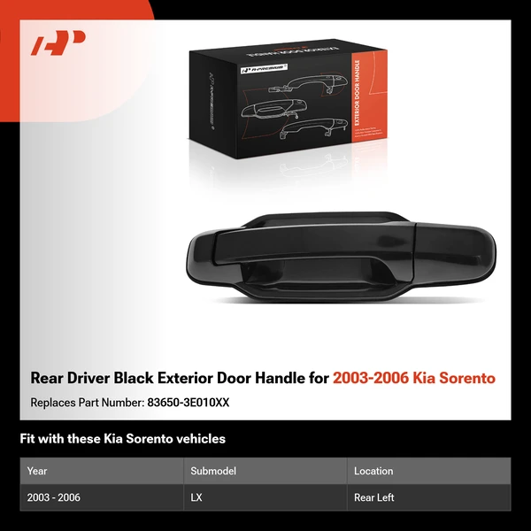 Rear Driver Black Exterior Door Handle for 2003-2006 Kia Sorento