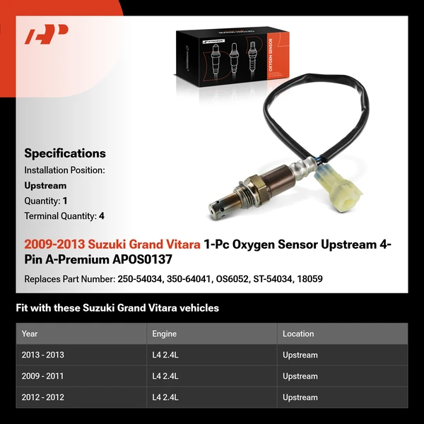 2009-2013 Suzuki Grand Vitara 1-Pc Oxygen Sensor Upstream 4-Pin A-Premium APOS0137