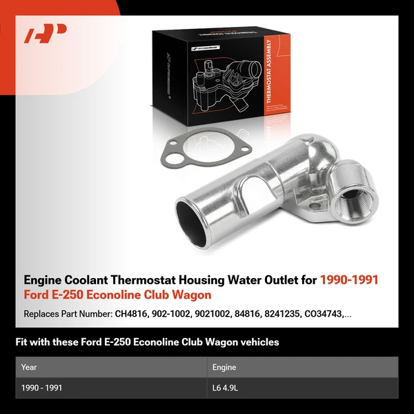 Engine Coolant Thermostat Housing Water Outlet for 1990-1991 Ford E-250 Econoline Club Wagon
