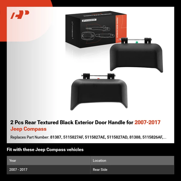 2 Pcs Rear Textured Black Exterior Door Handle for 2007-2017 Jeep Compass