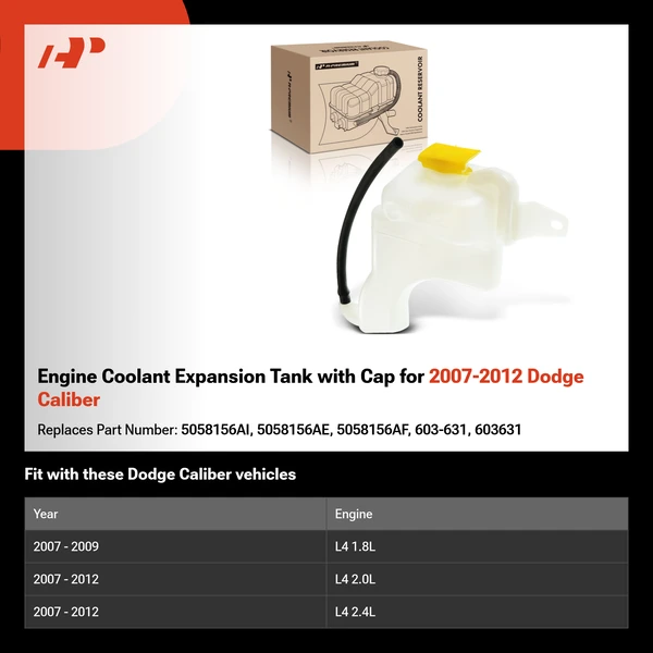 Engine Coolant Expansion Tank with Cap for 2007-2012 Dodge Caliber