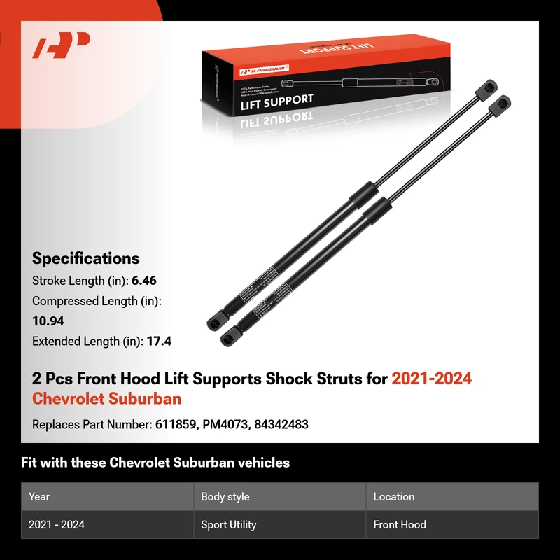 2 Pcs Front Hood Lift Supports Shock Struts for 2021-2024 Chevrolet Suburban