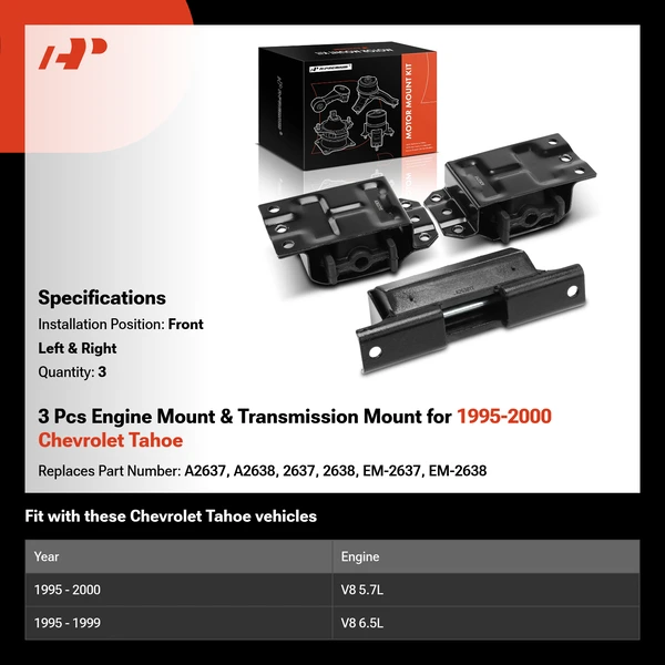 3 Pcs Engine Mount & Transmission Mount for 1995-2000 Chevrolet Tahoe