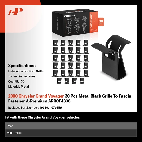 2000 Chrysler Grand Voyager 30 Pcs Metal Black Grille To Fascia Fastener A-Premium APRCF4338
