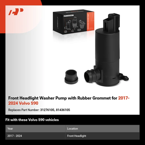 Front Headlight Washer Pump with Rubber Grommet for 2017-2024 Volvo S90
