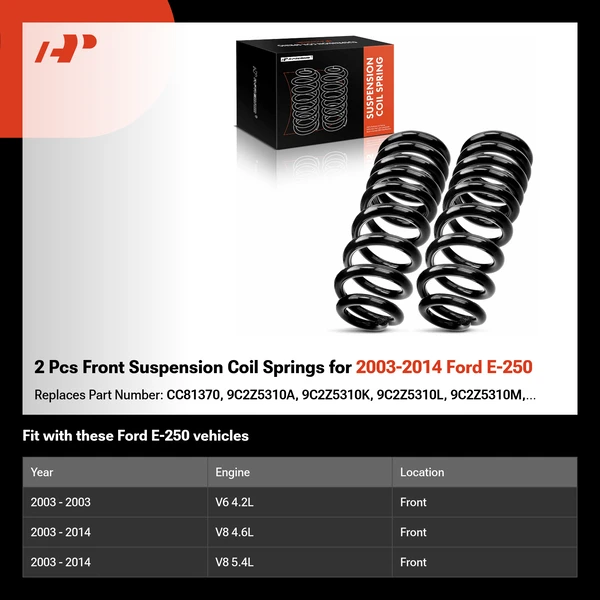 2 Pcs Front Suspension Coil Springs for 2003-2014 Ford E-250