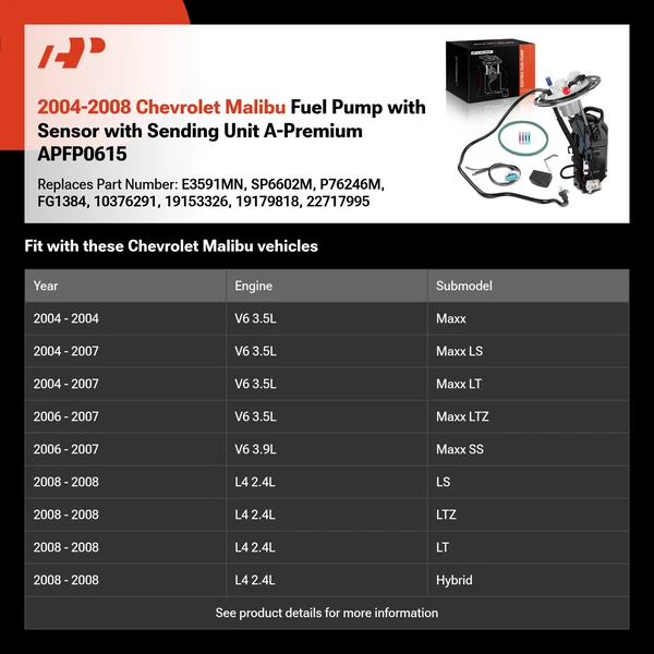 2004-2008 Chevrolet Malibu Fuel Pump with Sensor with Sending Unit A-Premium APFP0615