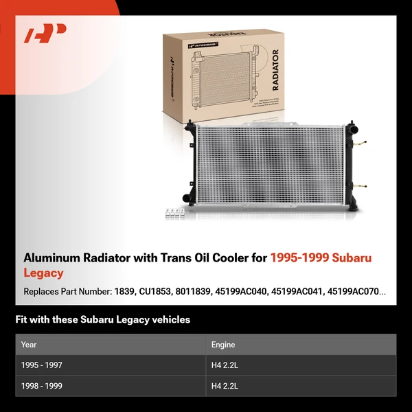 Aluminum Radiator with Trans Oil Cooler for 1995-1999 Subaru Legacy