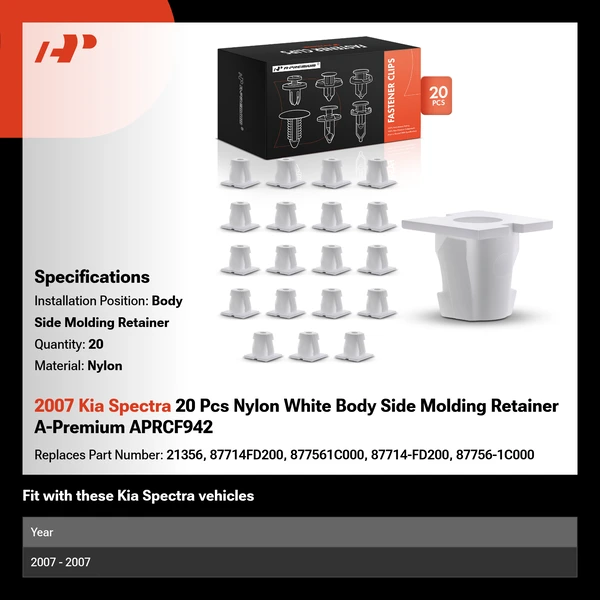 2007 Kia Spectra 20 Pcs Nylon White Body Side Molding Retainer A-Premium APRCF942