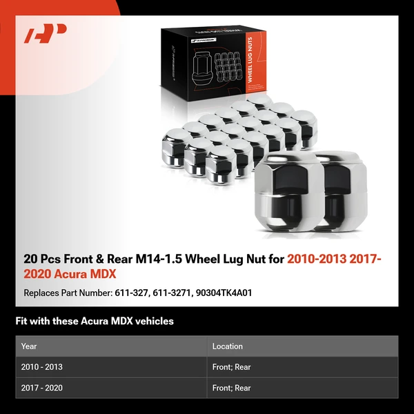 20 Pcs Front & Rear M14-1.5 Wheel Lug Nut for 2010-2013 2017-2020 Acura MDX