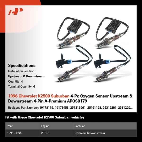 1996 Chevrolet K2500 Suburban 4-Pc Oxygen Sensor Upstream & Downstream 4-Pin A-Premium APOS0179