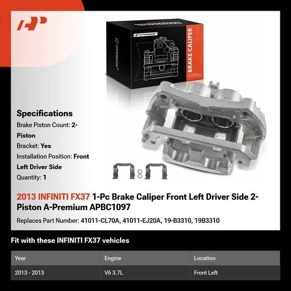 2013 INFINITI FX37 1-Pc Brake Caliper Front Left Driver Side 2-Piston A-Premium APBC1097