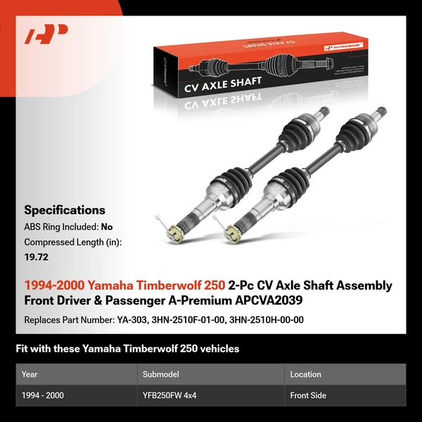 1994-2000 Yamaha Timberwolf 250 2-Pc CV Axle Shaft Assembly Front Driver & Passenger A-Premium APCVA2039