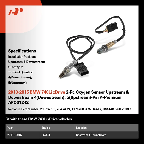 2013-2015 BMW 740Li xDrive 2-Pc Oxygen Sensor Upstream & Downstream 4(Downstream); 5(Upstream)-Pin A-Premium APOS1242