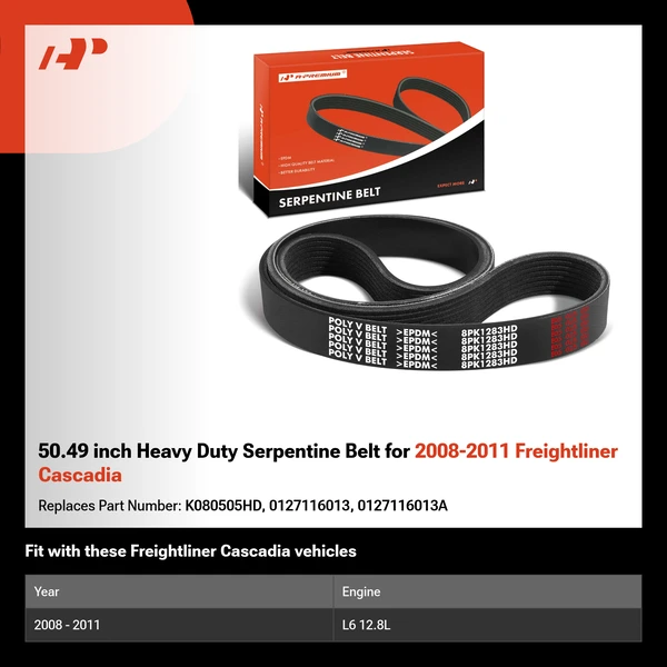 50.49 inch Heavy Duty Serpentine Belt for 2008-2011 Freightliner Cascadia