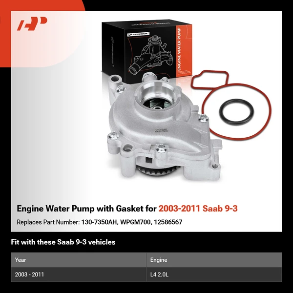 Engine Water Pump with Gasket for 2003-2011 Saab 9-3