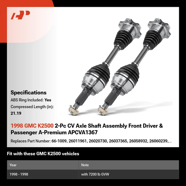 1998 GMC K2500 2-Pc CV Axle Shaft Assembly Front Driver & Passenger A-Premium APCVA1367