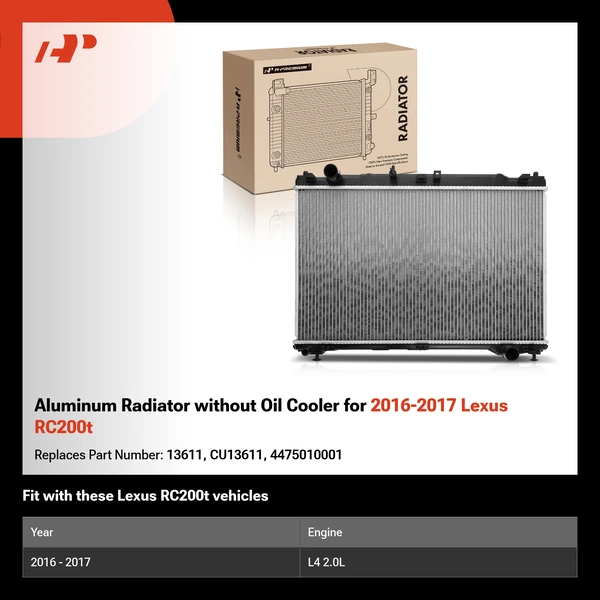 Aluminum Radiator without Oil Cooler for 2016-2017 Lexus RC200t