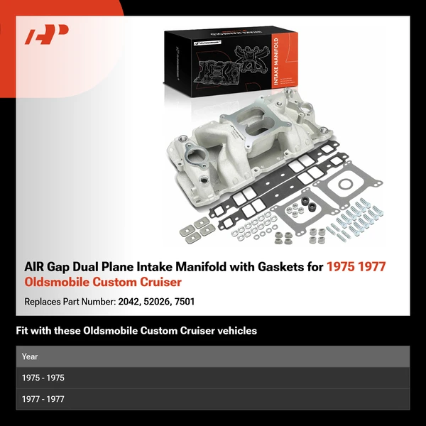 AIR Gap Dual Plane Intake Manifold with Gaskets for 1975 1977 Oldsmobile Custom Cruiser