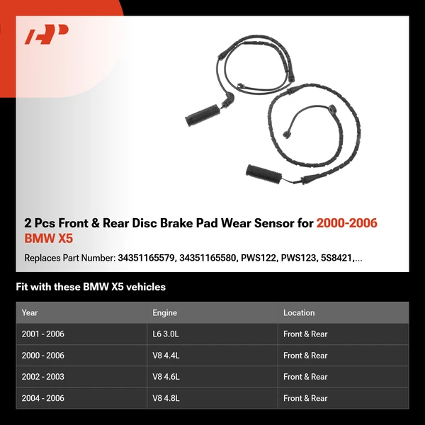 2 Pcs Front & Rear Disc Brake Pad Wear Sensor for 2000-2006 BMW X5