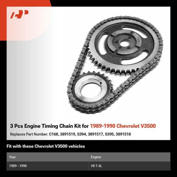 3 Pcs Engine Timing Chain Kit for 1989-1990 Chevrolet V3500