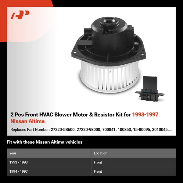 2 Pcs Front HVAC Blower Motor & Resistor Kit for 1993-1997 Nissan Altima