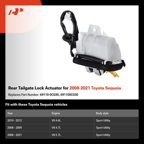 Rear Tailgate Lock Actuator for 2008-2021 Toyota Sequoia