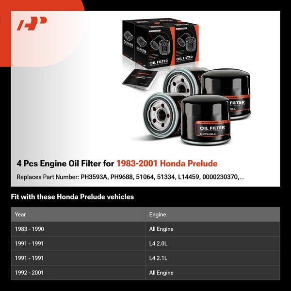 4 Pcs Engine Oil Filter for 1983-2001 Honda Prelude