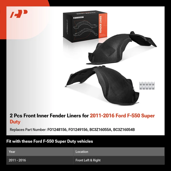 2 Pcs Front Inner Fender Liners for 2011-2016 Ford F-550 Super Duty