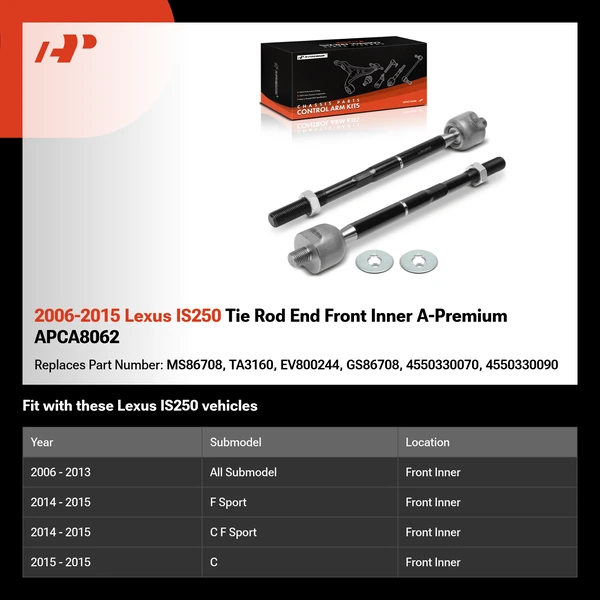 2006-2015 Lexus IS250 Tie Rod End Front Inner A-Premium APCA8062