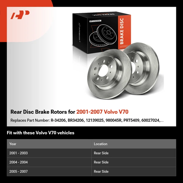 Rear Disc Brake Rotors for 2001-2007 Volvo V70